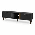 Meuble TV en MDF Noir avec Pieds Bois 150 cm