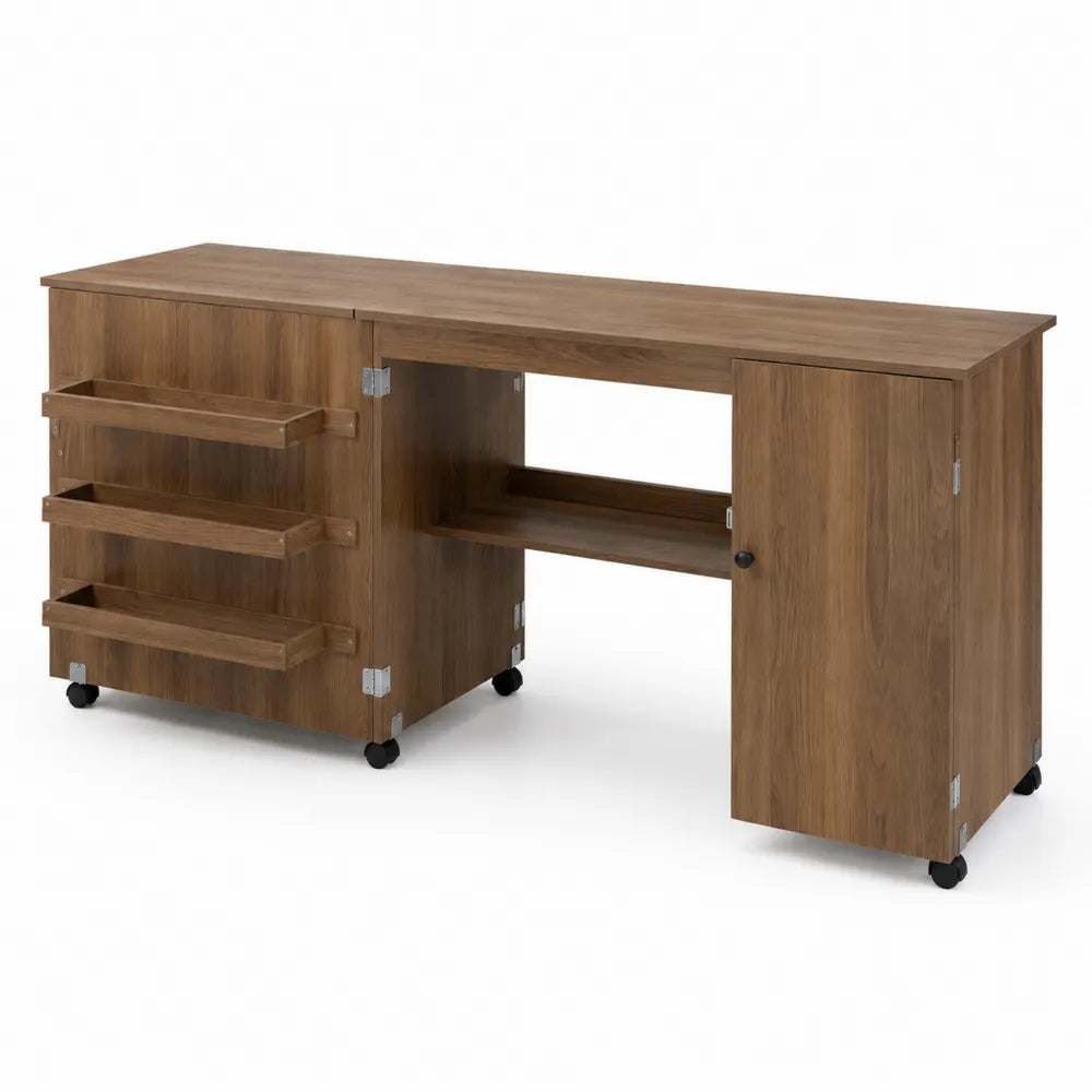 Bureau en bois avec roulettes et rangement