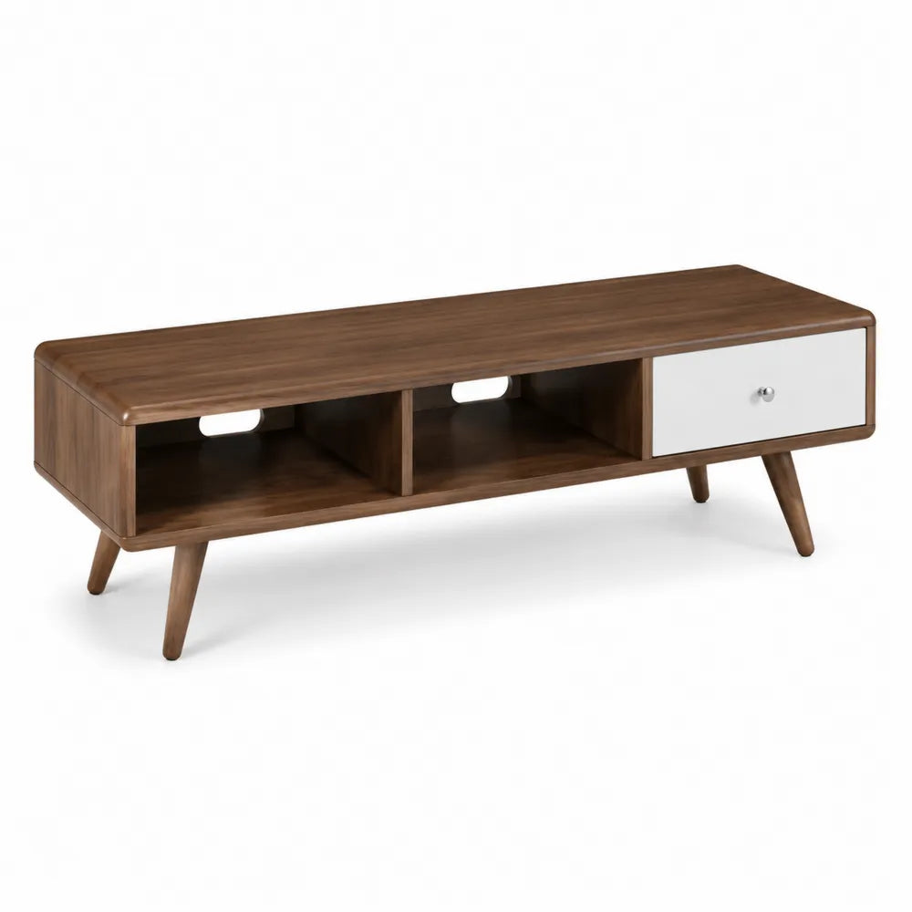 Meuble TV en bois avec tiroir et étagères Marron/Blanc 120 cm