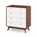 Commode en Bois et MDF 4 Tiroirs Noyer et Blanc