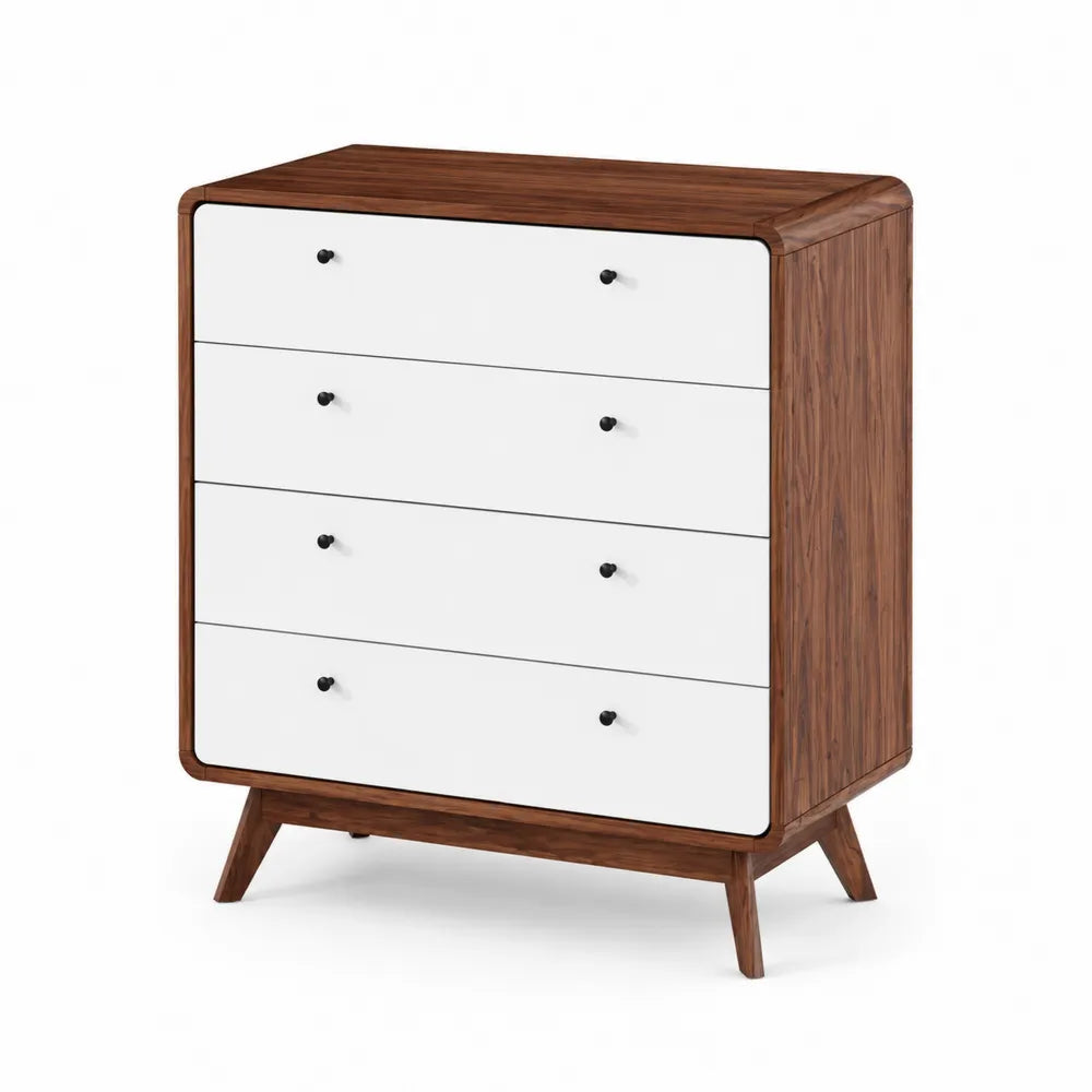 Commode en Bois et MDF 4 Tiroirs Noyer et Blanc
