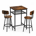 Table carrée en bois et métal avec 2 tabourets, Marron rustique