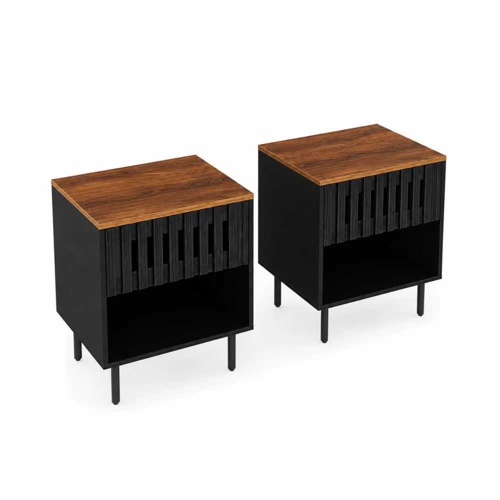 Lot de 2 tables de chevet en bois et métal Noir/Chêne