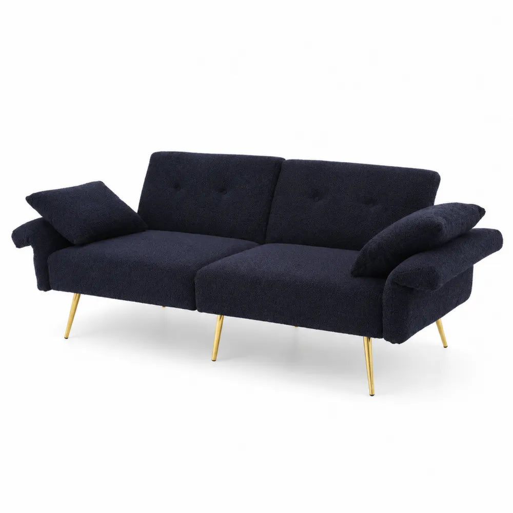 Canapé-lit en tissu bleu marine avec pieds en métal