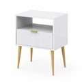 Table de chevet en bois MDF blanc avec pieds en bois massif