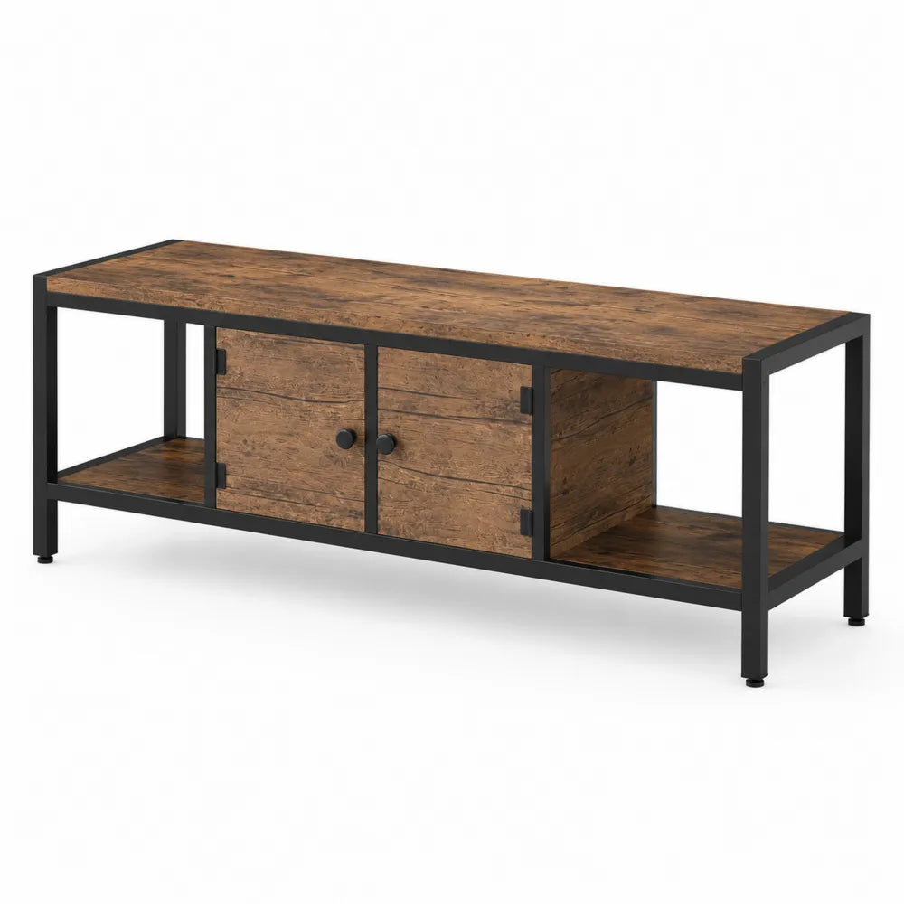 Meuble TV en bois et métal noir 120x40x50 cm