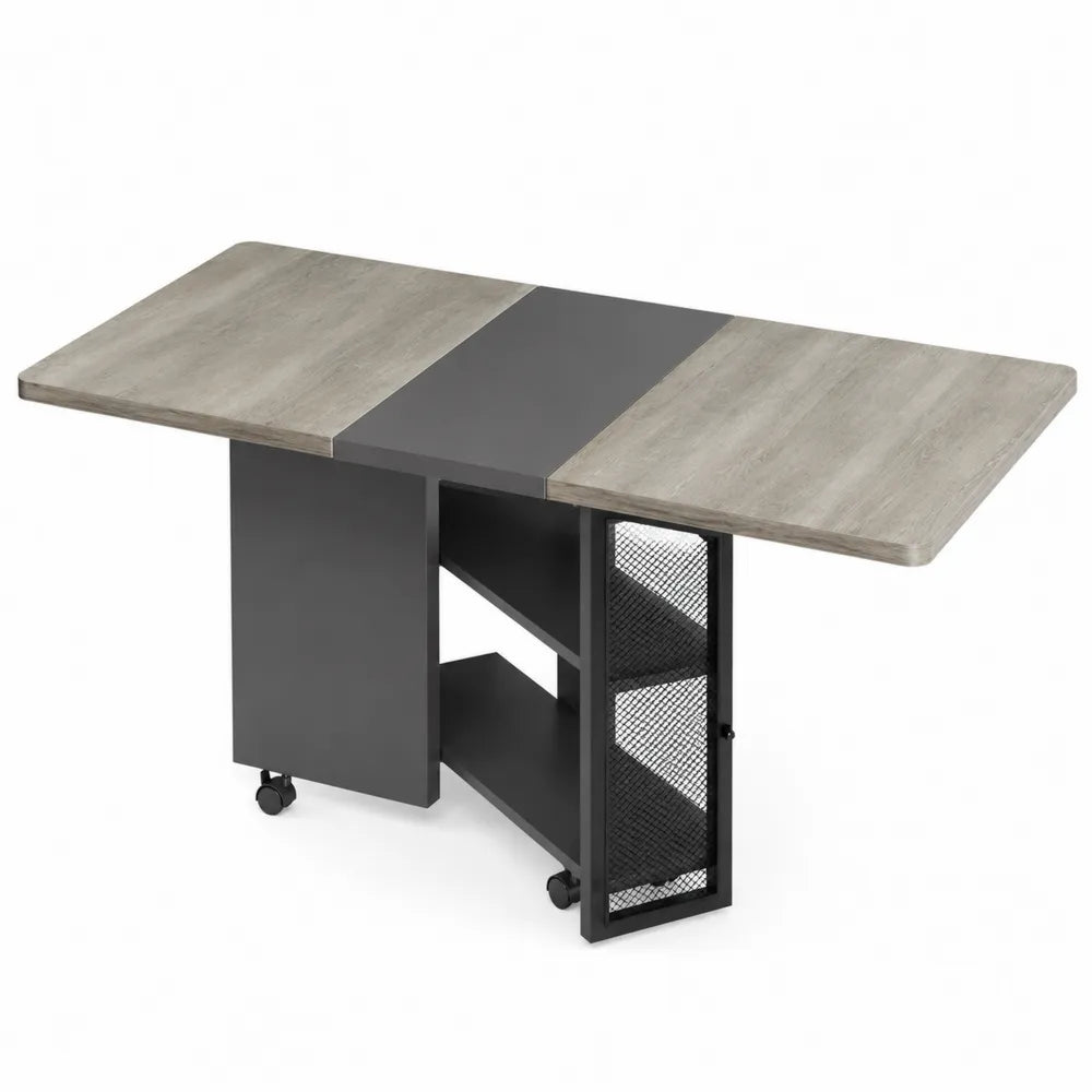 Table pliante rectangulaire en bois et métal avec roulettes 140x80x75 cm