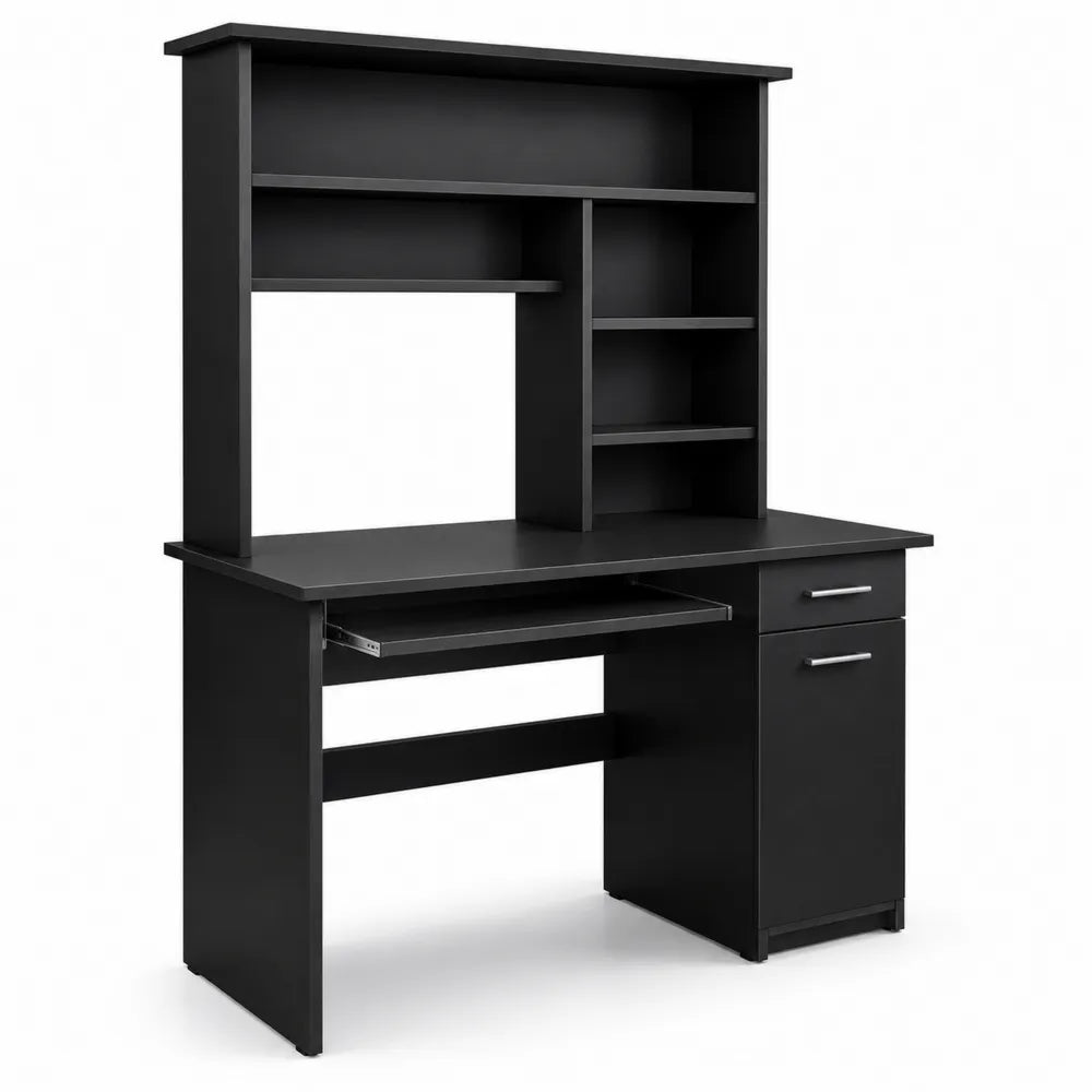Bureau en Panneau de Particules Noir avec Rangement Intégré