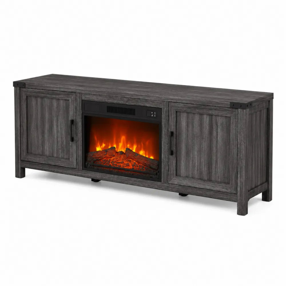 Meuble TV avec Cheminée Électrique Bois Gris