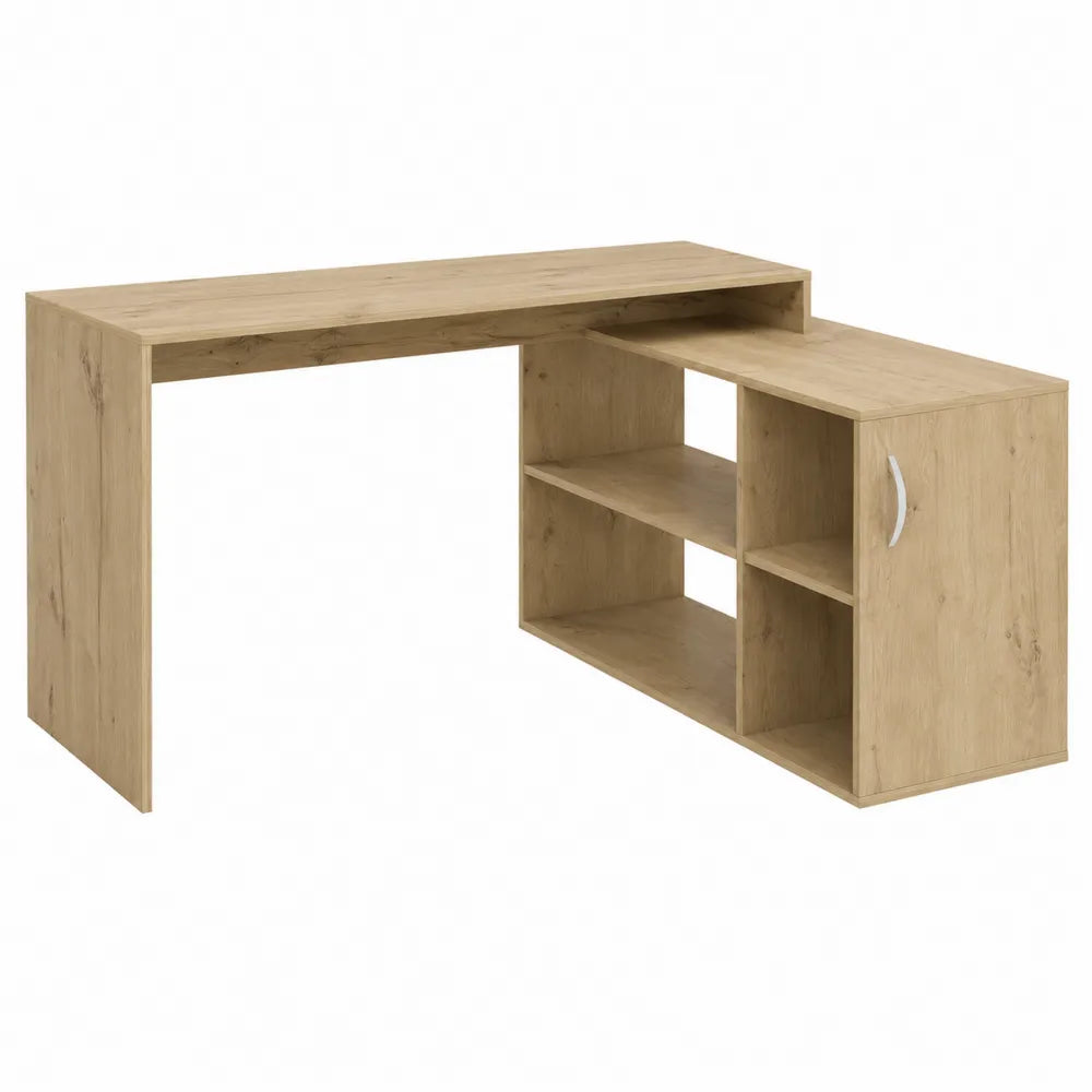Bureau d'angle en bois avec rangement intégré Chêne 140x120x75 cm