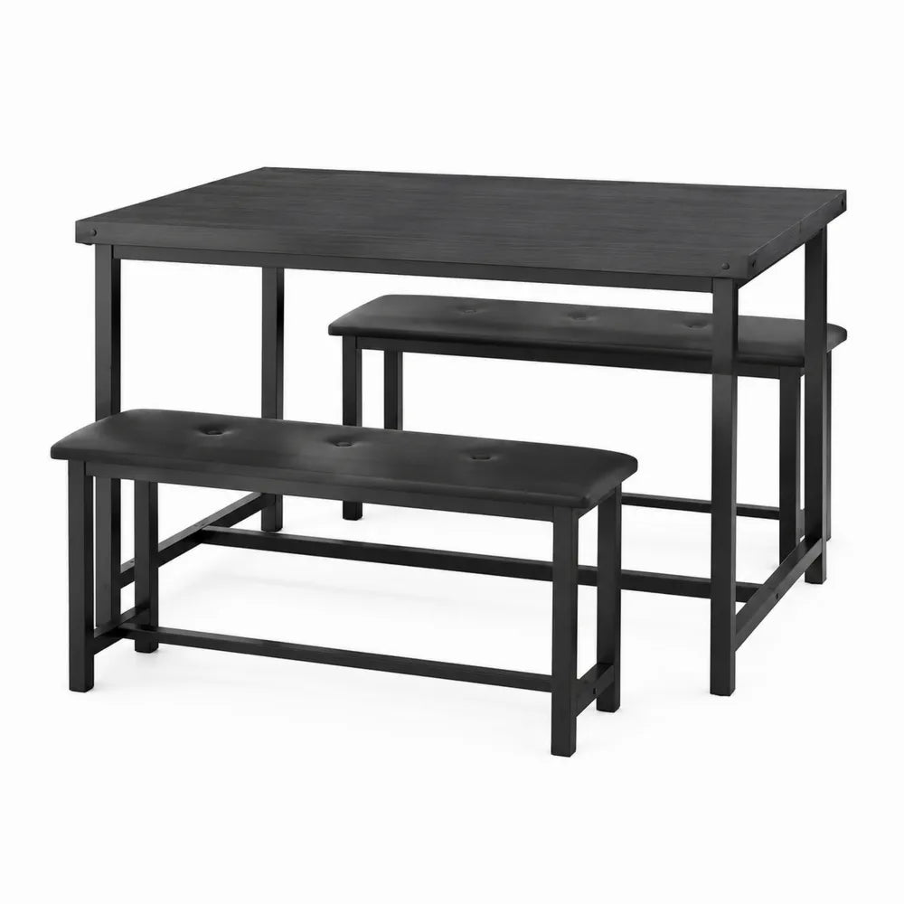 Table à manger noire avec bancs en métal et MDF