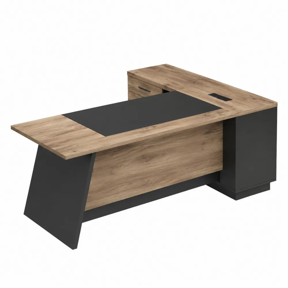 Bureau d'angle en bois et métal noir 160x140x75 cm