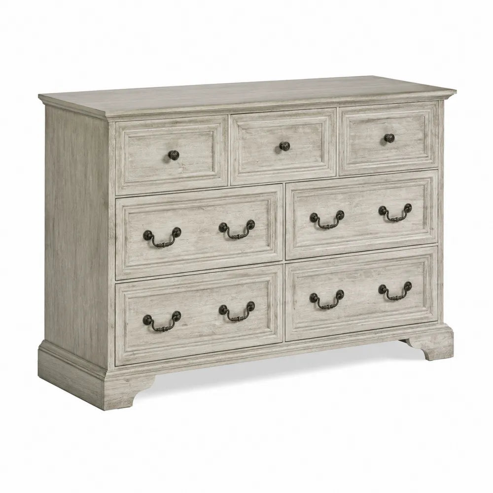 Commode en Bois Massif avec 7 Tiroirs Gris Clair